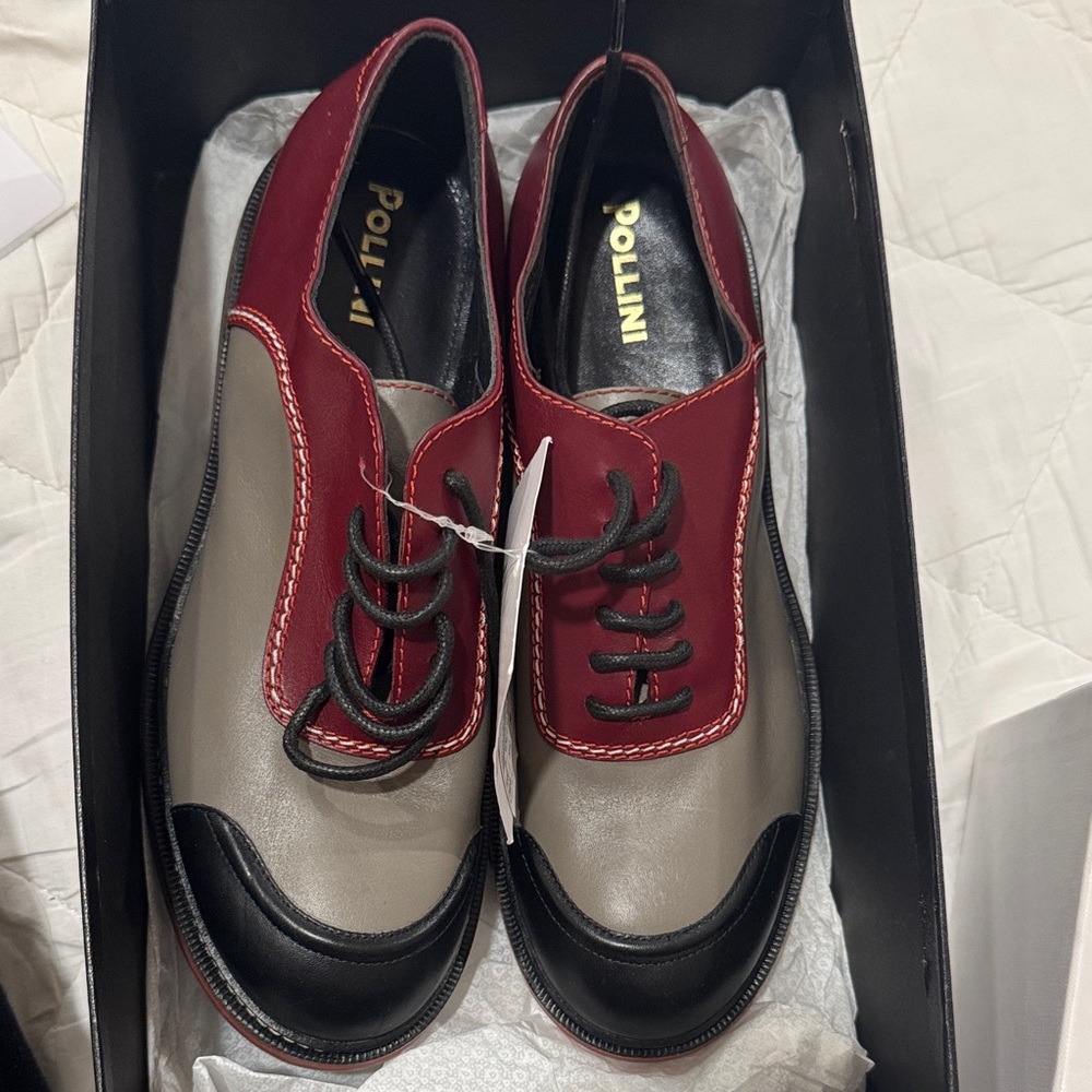Pollini Men's Red and Gray Leather Derbys